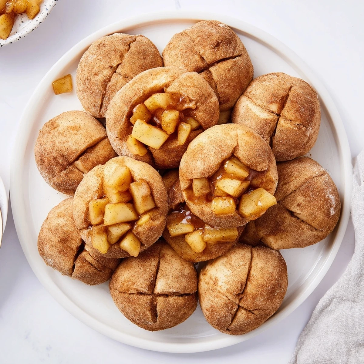 Warm flaky biscuit dough balls stuffed with spiced apples and gooey caramel centers