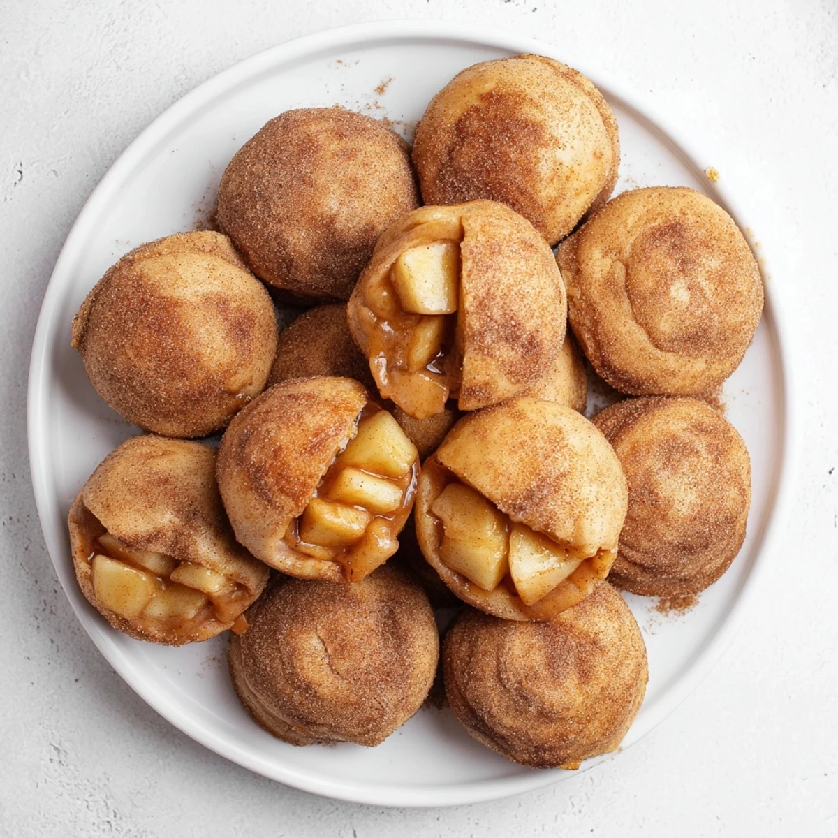 Freshly baked apple pie bombs sprinkled with cinnamon sugar, ready for warm dessert serving