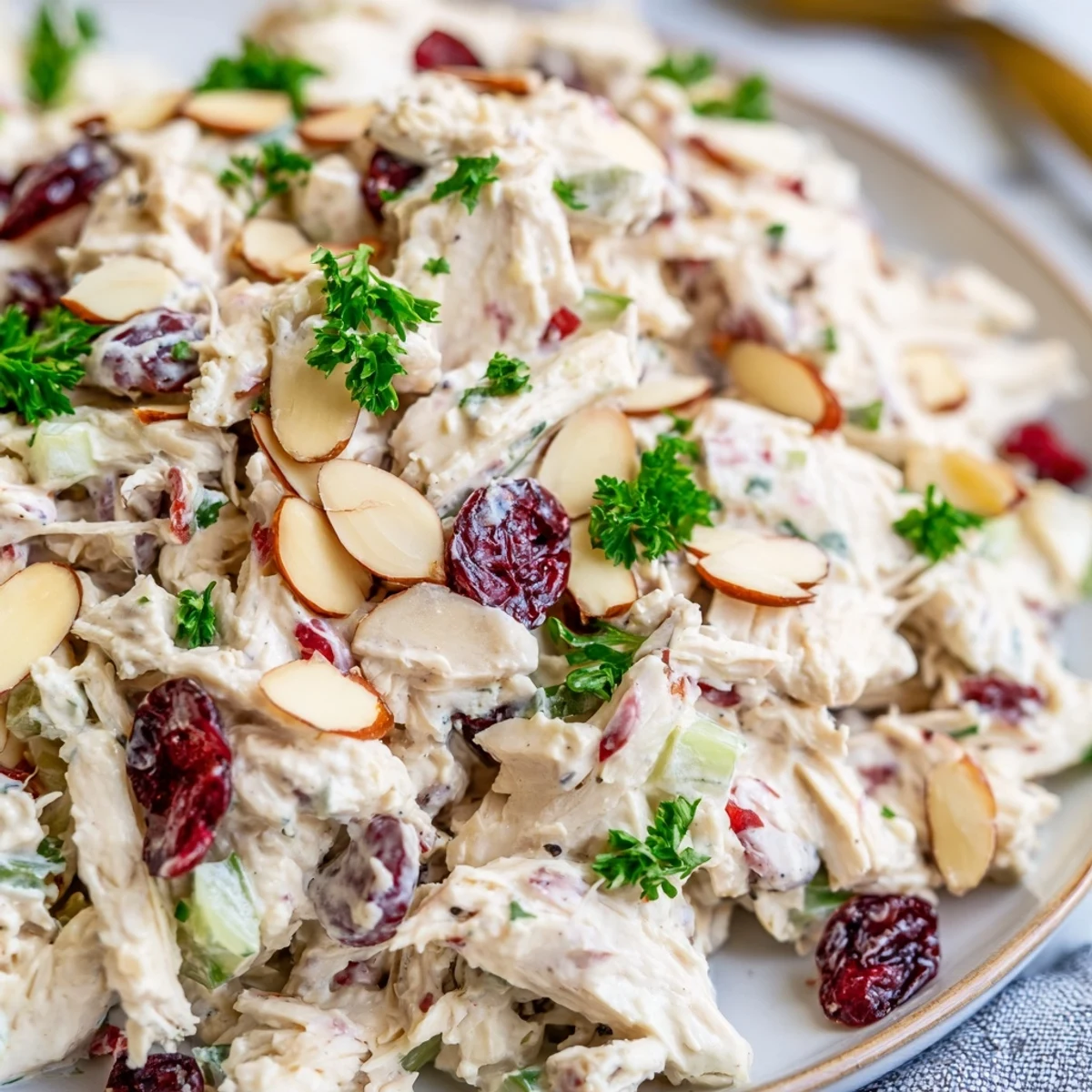 Creamy Greek yogurt rotisserie chicken salad with crisp celery and colorful diced vegetables