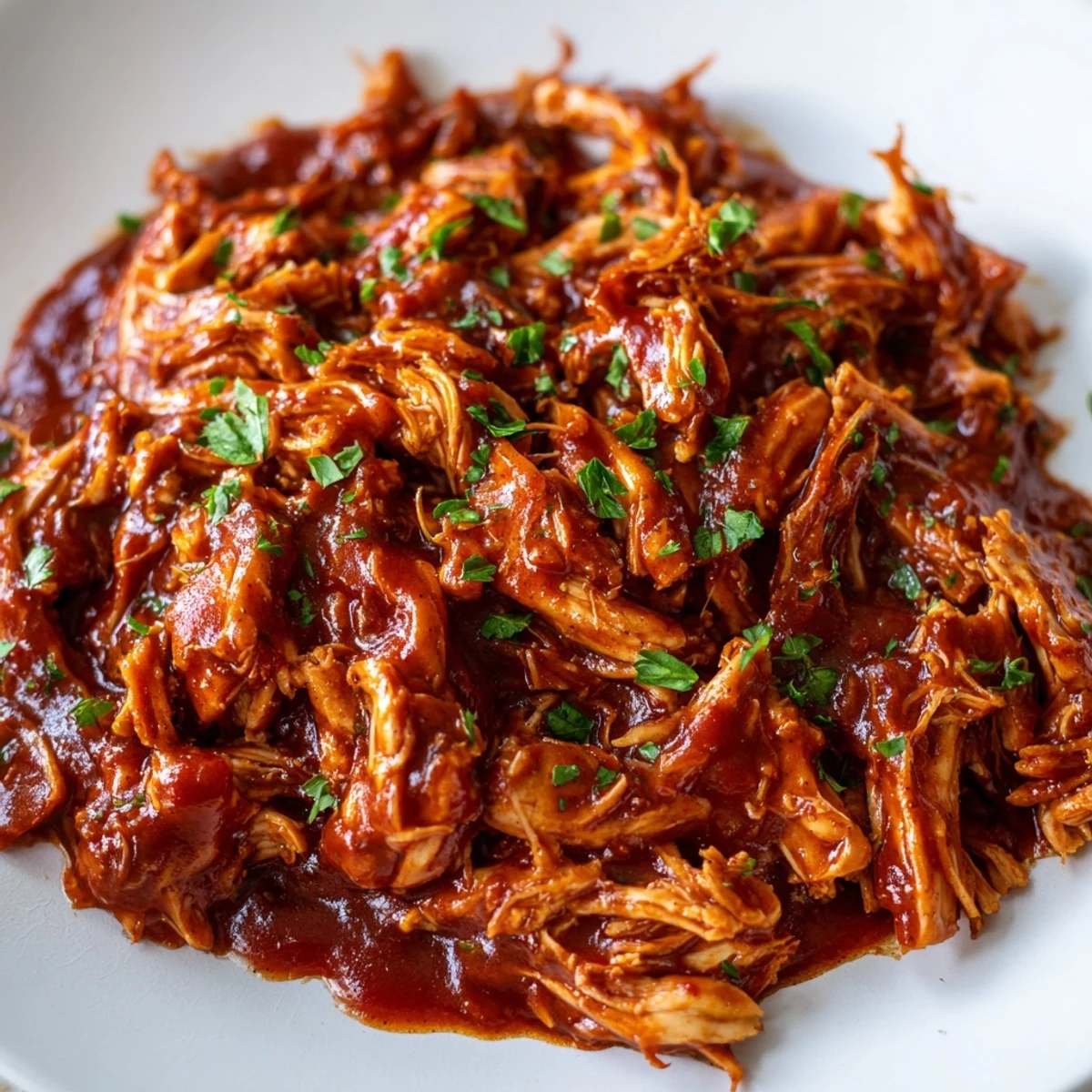 Savory Sweet Baby Ray's crockpot chicken shredded and coated in sticky, glossy honey BBQ glaze