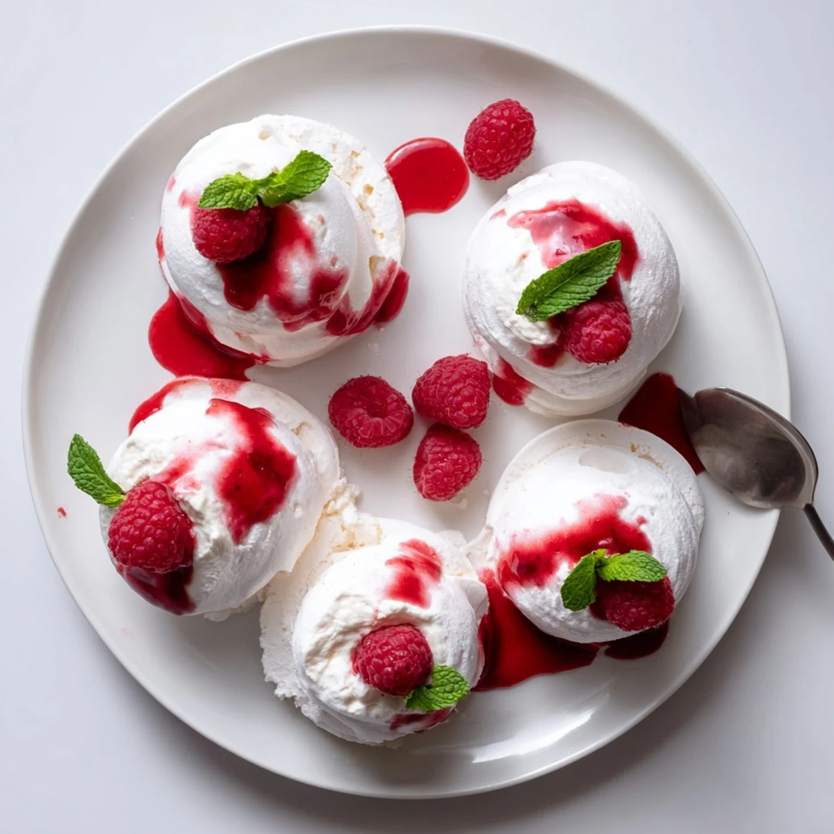 Pavlova Bombs With Raspberry Coulis