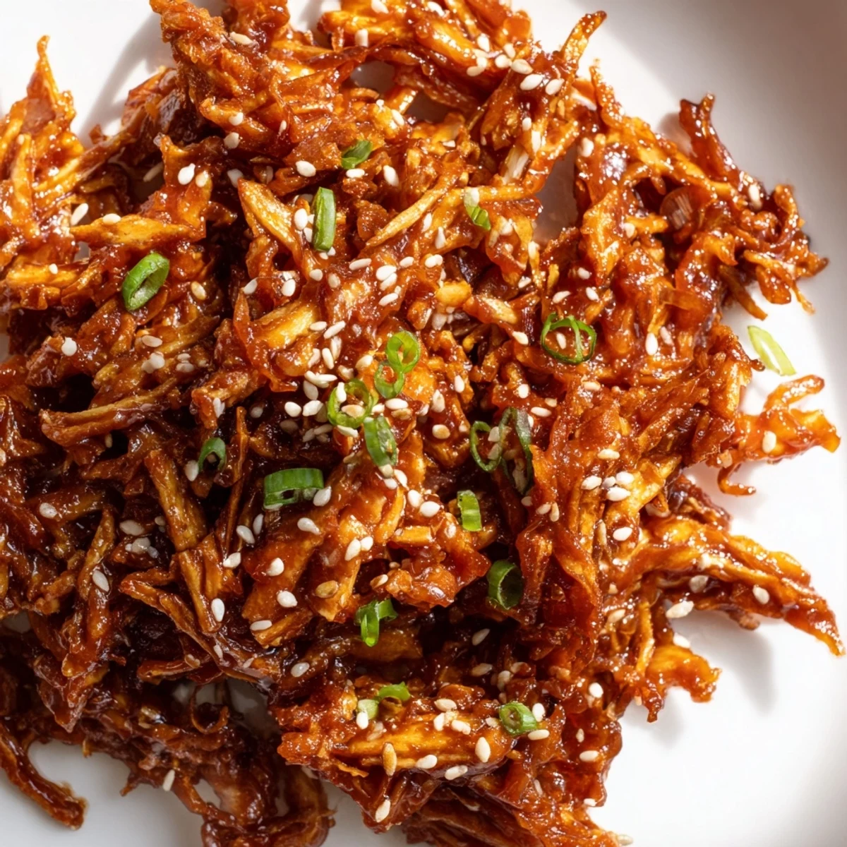 Golden crispy shredded tofu bulgogi bowl over steaming white rice with julienned carrots and cucumber