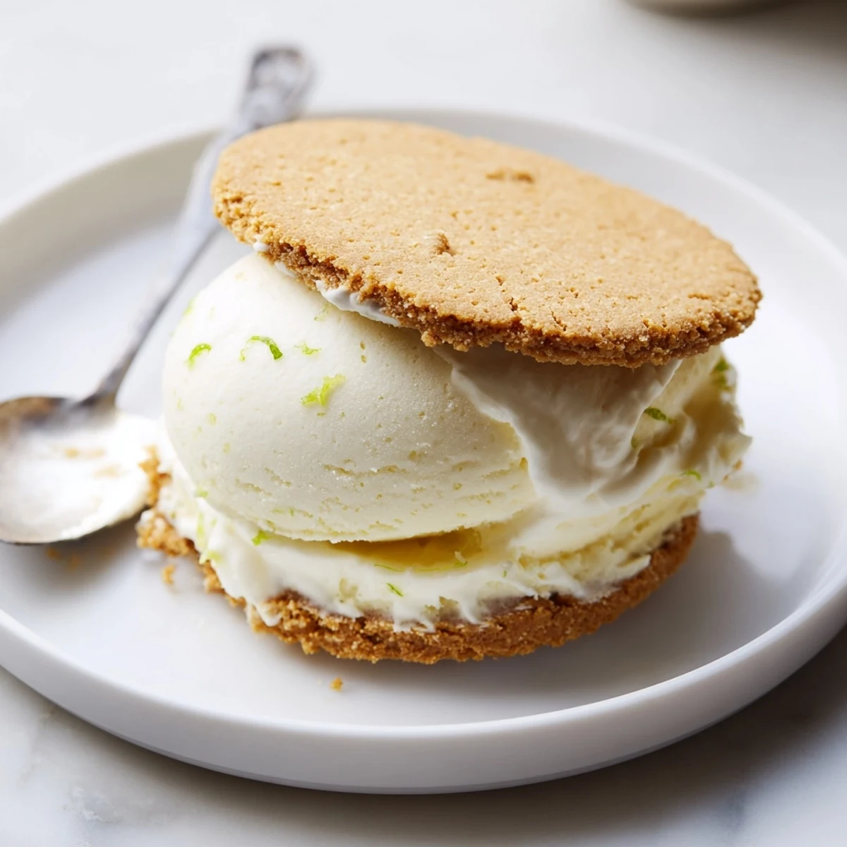 Key Lime Pie Ice Cream Sandwiches with zesty lime filling and crunchy graham cookies