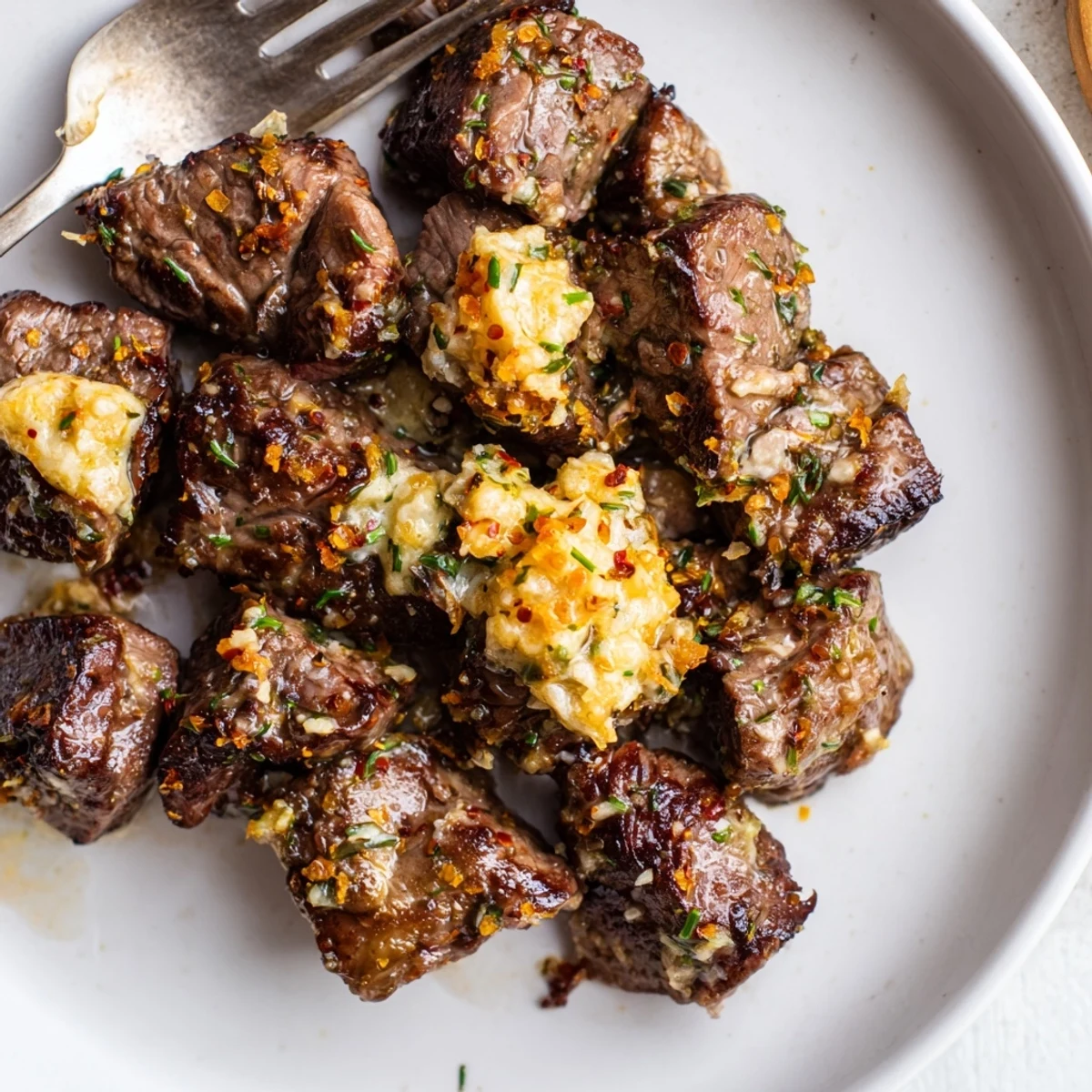 Hearty Cowboy Butter Steak Bites Recipe served hot with lemon kissed herb butter