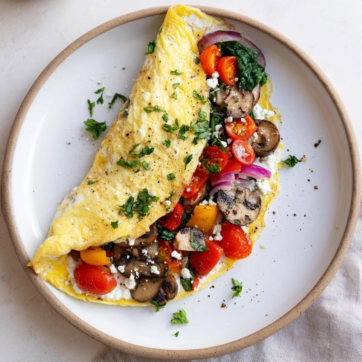 Bright Egg White Omelette with Vegetables steaming on skillet ready for whole grain toast.