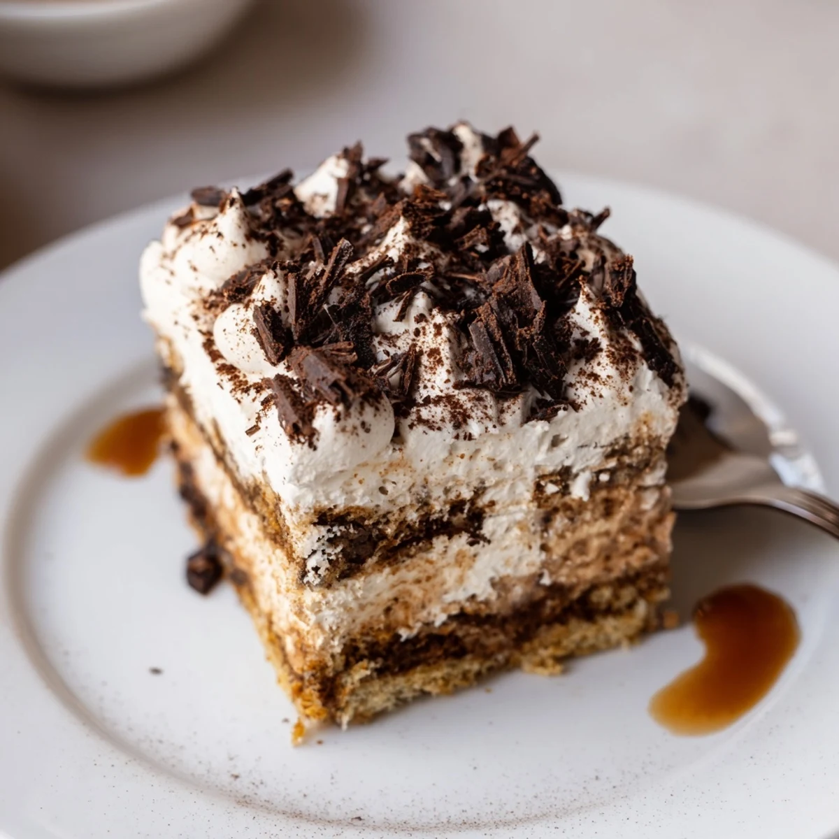 Sliced Decadent Creamy Coffee Infused Tiramisu Cheesecake revealing velvety mascarpone layers, espresso aroma