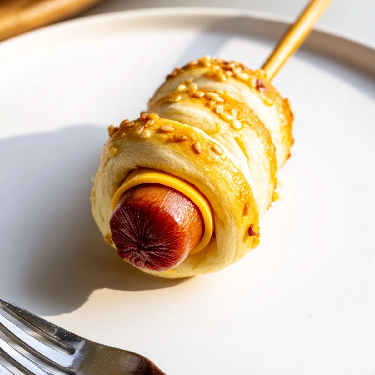 Party ready Firecracker Hot Dogs Recipe, golden dough sprinkled with sesame seeds