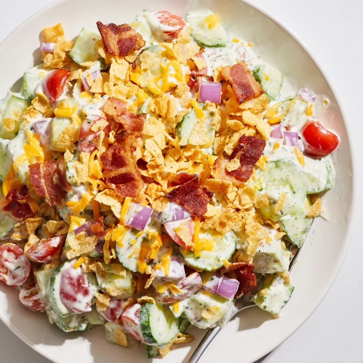 Easy Cucumber Ranch Crack Salad Recipe Delight tossed in creamy ranch, garnished with chives